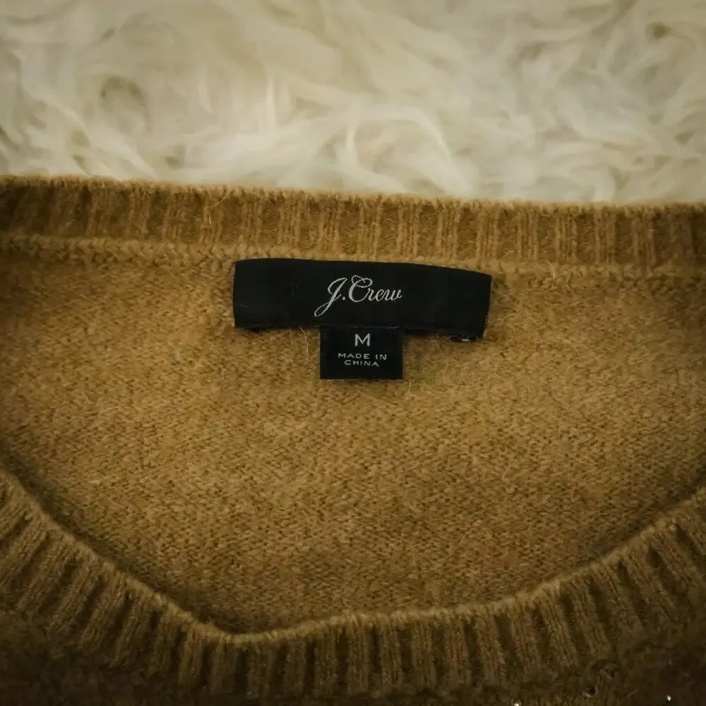 J. Crew Size Medium M Tan Beige Gemstone Sparkle Crew Wool Alpaca Sweater